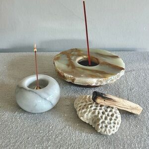 Vintage Marble and onyx Incense Holder Set